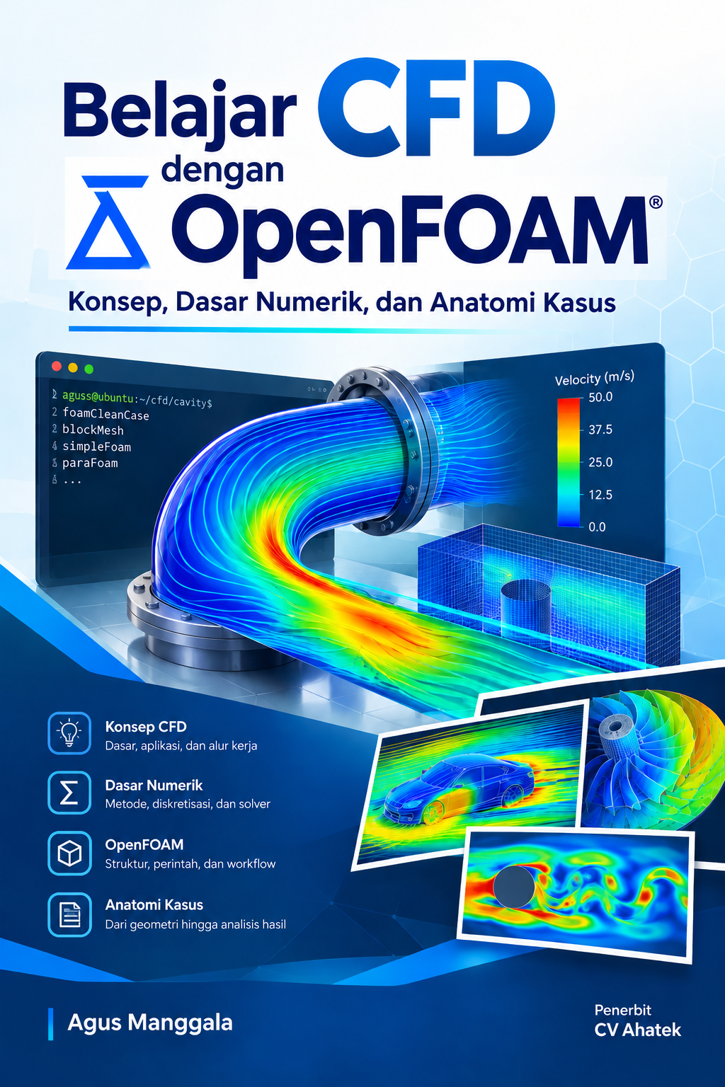 Sampul buku Belajar CFD dengan OpenFOAM: Dasar Numerik dan Anatomi Kasus